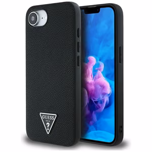 Guess HC MagSafe Grained PU Triangle Logo Suojakuori iPhone 16e:lle - Musta
