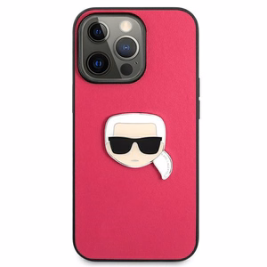 Karl Lagerfeld Nahka Ikonik Karl's Head Metal Case iPhone 13 Pro / 13 6.1" - vaaleanpunainen