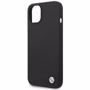 BMW silikoni metalli logo kotelo iPhone 14 - musta
