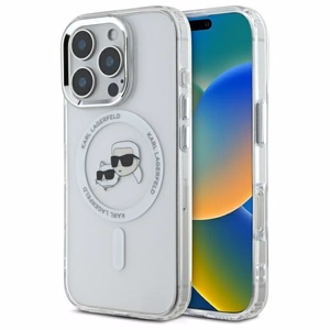 Karl Lagerfeld IML Metal Karl ja Choupette Head MagSafe Suojakuori iPhone 16 Pro Max:lle - Valkoinen