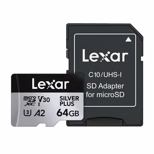 Lexar High-Performance Silver Plus microSDXC -muistikortti, 64 Gt + sovitin