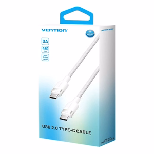 Vention USB-C–C kaapeli, punottu, 3A, 480Mbps, 60W, 2m, valkoinen