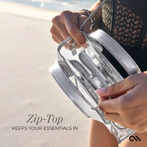Case-Mate Micro Tote Bag vettä hylkivä olkalaukku, Silver Chrome / Clear