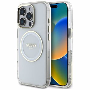 Guess IML Metal Colored Circle Classic Logo MagSafe Suojakuori iPhone 16 Pro Max:lle - valkoinen