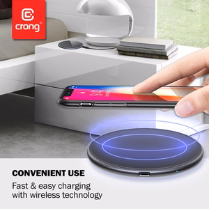 Crong PowerSpot Qi 15 W USB-C langaton laturi karkaistulla lasipinnalla, hopeanvärinen ja valkoinen
