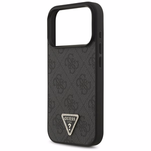 Guess Leather 4G Triangle Strass MagSafe -suojakuori iPhone 18 Pro / 17 Pro – musta