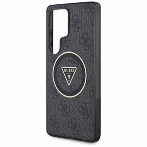 Guess 4G Glitter Triangle Buttons MagSafe -suojakuori Samsung Galaxy S25 Ultra musta