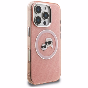 Karl Lagerfeld IML Glitter Karl & Choupette Heads Logo MagSafe suojakuori iPhone 16 Pro Max - vaaleanpunainen