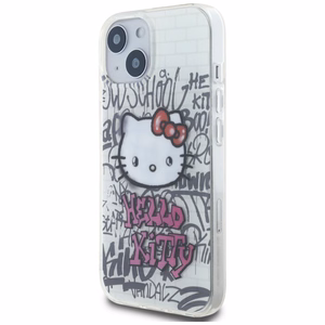 Hello Kitty IML Kitty On Bricks Graffiti Suojakuori iPhone 15:lle - valkoinen