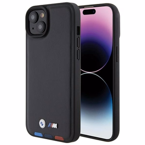 BMW BMHCP15M22PTDK iPhone 15 Plus 6.7" musta/musta Leather Stamp Tricolor