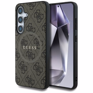 GUESS HC Magneettinen PU 4G Ring Classic Logo Suojakuori Samsung Galaxy S25 Ruskea