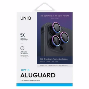 Uniq Optix Alumiininen Kameran Linssisuoja iPhone 16 Pro 6.3 / 16 Pro Max 6.9 Irisoiva Kameralinssilasi Applikaattorilla