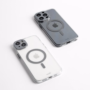 Moshi iGlaze MagSafe suojakuori iPhone 15 -laitteelle, läpinäkyvä Meteorite Gray -yksityiskohdilla