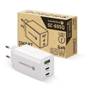 GaN laturi 1 x USB, 2 x USB-C Quick Charge 4+ 65W valkoinen