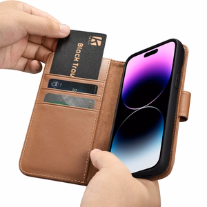 iCarer Lompakko Kotelo 2in1 iPhone 14 Pro Nahka Flip Case Anti-RFID ruskea (WMI14220726-BN)