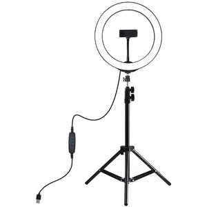 LED-rengasvalo 26 cm pöytäjalustalla jopa 1.1m, puhelinpidike, USB