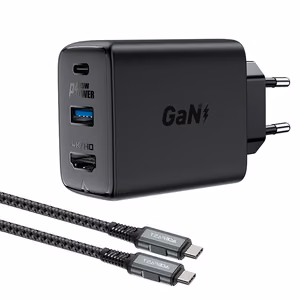 Acefast 2in1 laturi GaN 65W USB Type C / USB, HDMI 4K 60Hz sovitin (setti kaapelilla) musta (A17 black)