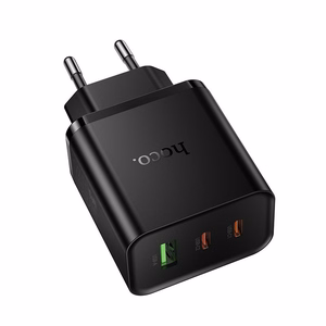 Hoco verkkolaturi 2x USB-C + USB-A QC3.0 PD 3A 65W N75 musta