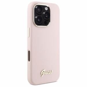 Guess Silikoninen Script Metal Logo & Frame Suojakuori iPhone 16 Pro:lle - Vaaleanpunainen