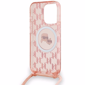 Karl Lagerfeld IML Crossbody Monogram Karl & Choupette Head MagSafe case for iPhone 15 Pro - pink