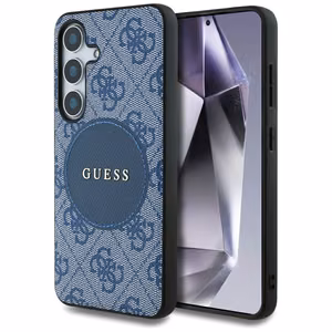 Guess 4G Round Patch Classic Logo MagSafe Suojakuori Samsung Galaxy S25 Plus:lle sininen