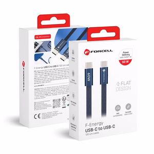 Kaapeli USB-C - USB-C Forcell F-Energy QC4.0 PD 3A 60 W Cafule Flat 1,2 m CCFN23 tummansininen