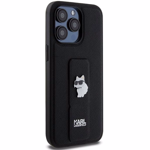 KARL LAGERFELD KLHCP13XGSACHPK Gripstand Saffiano Choupette PIN -suojakuori iPhone 13 Pro Maxille - musta