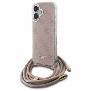 Guess Crossbody Cord 4G Print suojakuori iPhone 16:lle - vaaleanpunainen