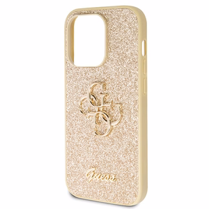Guess GUHCP14LHG4SGD Suojakuori iPhone 14 Pro:lle - kultainen Glitter Script Big 4G