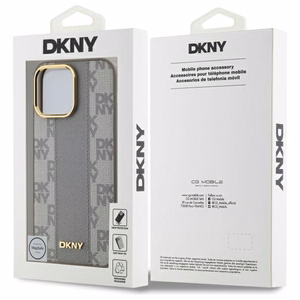 DKNY Nahkainen Checkered Mono Pattern MagSafe iPhone 14 Pro Max:lle Suojakuori - Beige