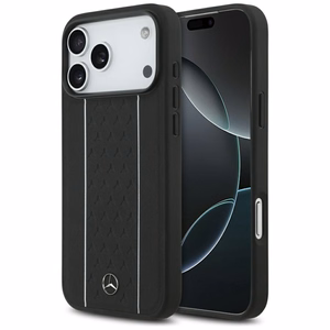 Mercedes Leather Star Pattern Stripes MagSafe suojakuori iPhone 17 Pro Max - musta