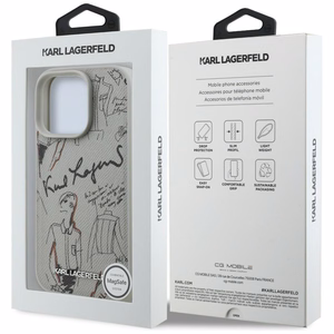 Karl Lagerfeld Grained Pattern & Logo MagSafe Suojakuori iPhone 16 Pro Max:lle - Harmaa
