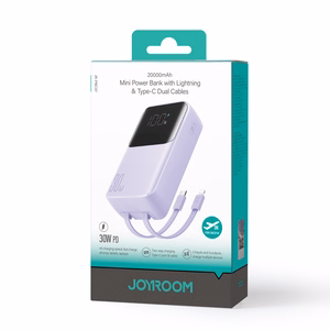 Joyroom JR-PBC07 20000mAh 30W mini-virtapankki USB-C- ja Lightning-kaapeleilla - violetti