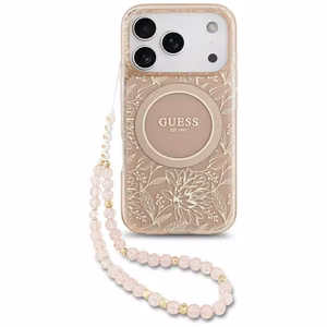 Guess IML Flowers Electro Pearl Strap MagSafe -kuori iPhone 17 Pro - pinkki
