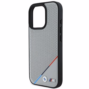 BMW M Perforated Tricolor Line MagSafe Suojakuori iPhone 16 Pro:lle - harmaa