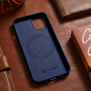 iCarer Case Nahkakotelo iPhone 14 Plus -puhelimelle aito nahkakotelo sininen (yhteensopiva MagSafe)
