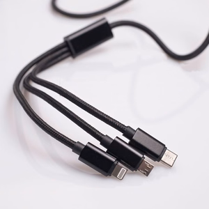 Maxlife 3in1 cable USB - Lightning + USB-C + microUSB 1,0 m 2,1A black nylon