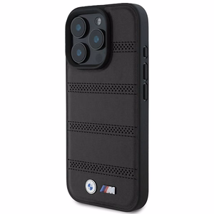 BMW M Perforated And Stitched Line MagSafe Suojakuori iPhone 16 Pro:lle - musta