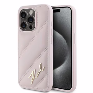 Karl Lagerfeld Diagonal Quilted Script Suojakuori iPhone 15 Pro:lle - vaaleanpunainen