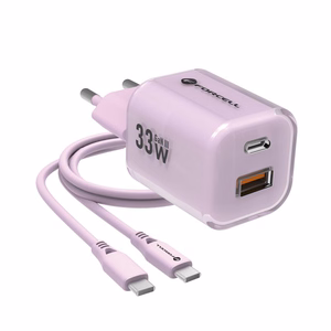 Phone charger Forcell F-Energy GaN III Crystal Color USB C + USB A QC4.0 PD 33W + silicone cable USB C to USB C VT-41 purple 0INT