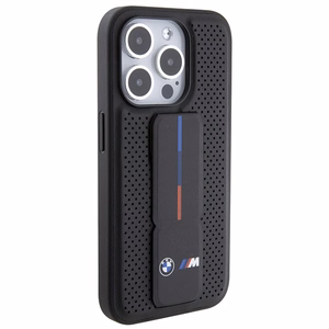 BMW Grip Stand Smooth & Perforated Suojakuori iPhone 15 Pro:lle - musta