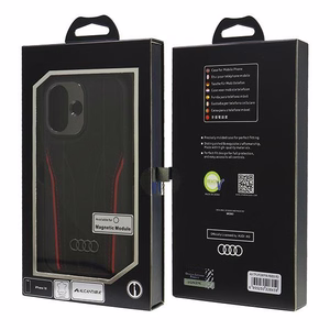Audi Genuine Leather MagSafe iPhone 16 6.1" musta-punainen kovakuori AU-TPUPCMIP16-R8/D3-RD