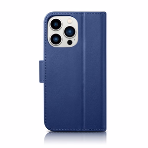 iCarer Lompakko Kotelo 2in1 Cover iPhone 14 Pro Nahka Flip Case Anti-RFID sininen (WMI14220726-BU)