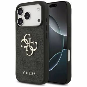 Guess PU 4G Metal Logo -kuori Apple iPhone 18 Pro -puhelimelle, harmaa