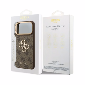 Case Guess PU Leather 4G Metal Logo Gold Frame Apple iPhone 18 Pro Max brown
