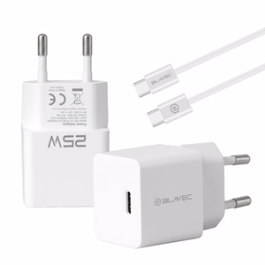 Blavec seinälaturi BC-10 – Type C – PD 25W 3A, mukana Type C–Type C -kaapeli (TCBC10-CW253A), valkoinen