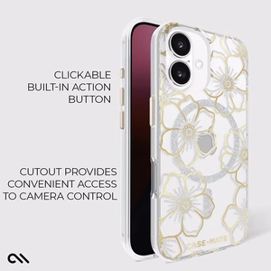 Case-Mate Floral Gems MagSafe suojakuori iPhone 16 Plus -laitteelle, kullanvärinen