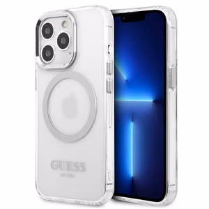 Guess Metal Outline MagSafe Suojakuori iPhone 13 Pro / iPhone 13:lle - hopeinen