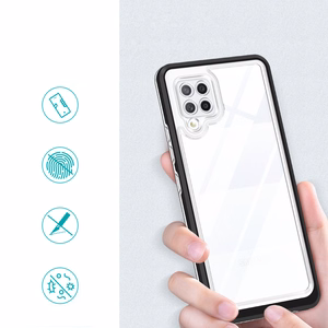Kirkas 3in1 Asia Samsung Galaxy A42 5G Frame Gel Cover Musta