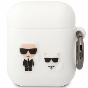 Karl Lagerfeld KLACA2SILKCW valkoinen silikoninen suojus AirPods 1/2:lle Karl & Choupette